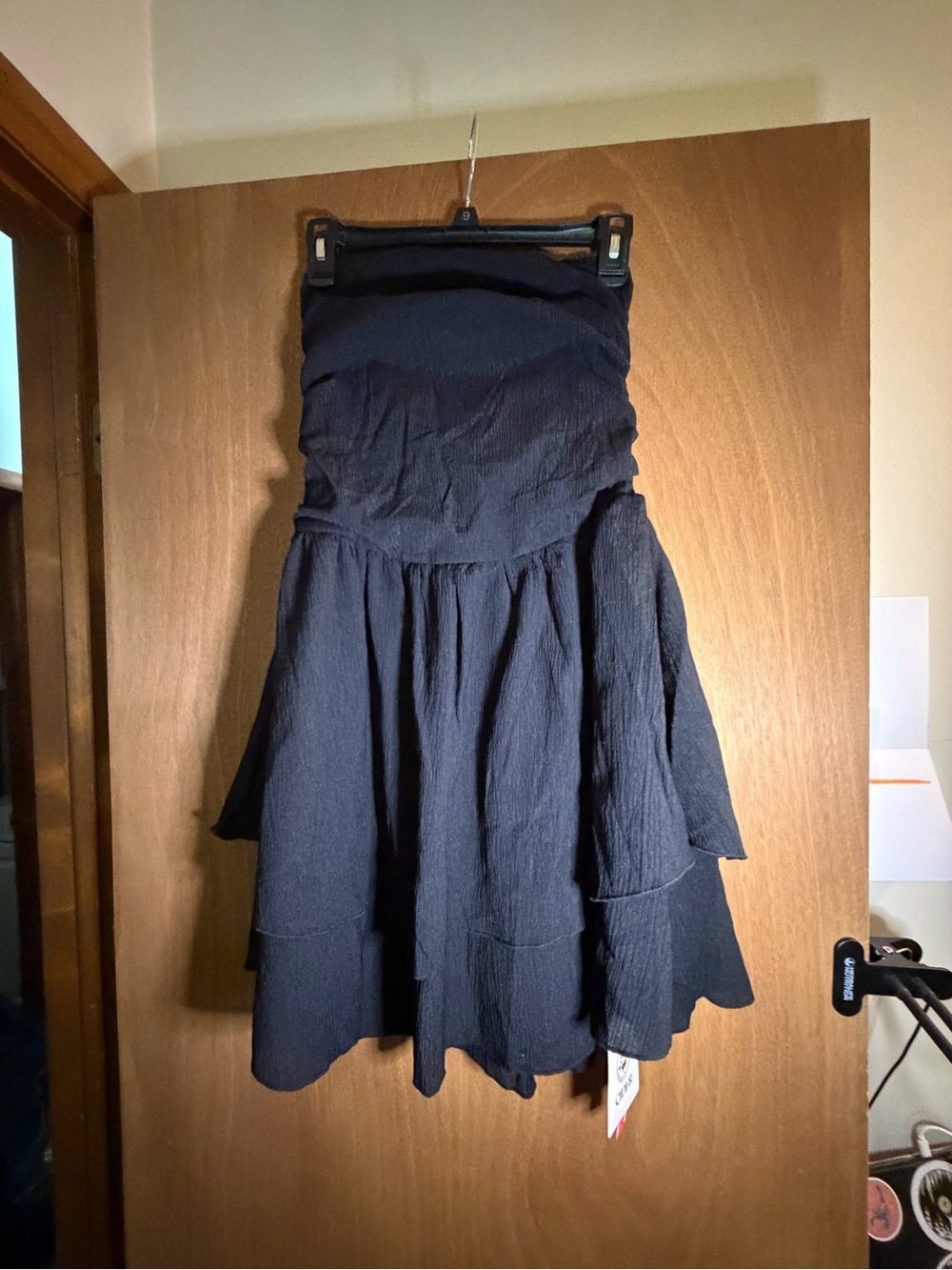Cider Black Strapless dress. Tiered Skirt large new with tags